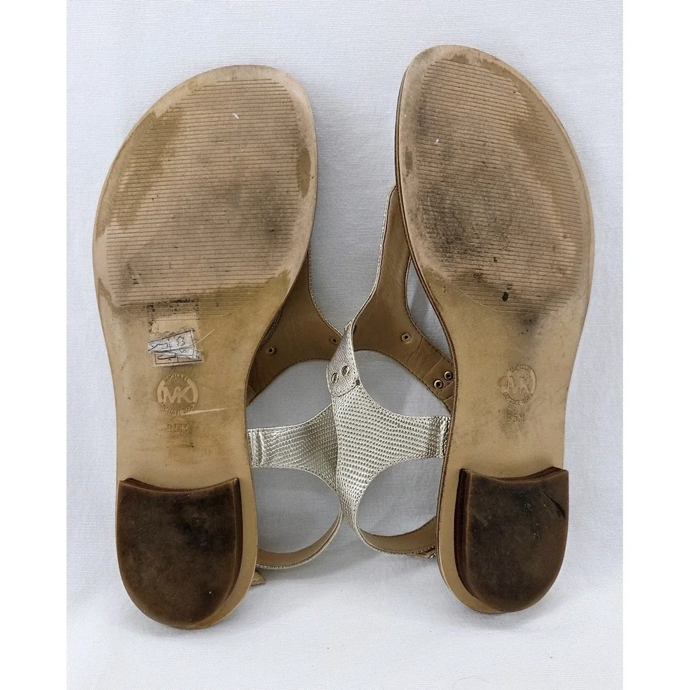 MICHAEL KORS Gold Women's T-Strap Sandals -‎ Size 9.5